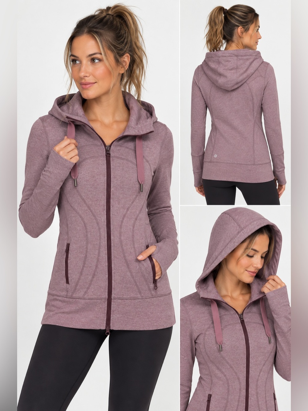 Lululemon Stride Jacket Women’s Size 8 Heathered Purple Plum Hooded Full Zip